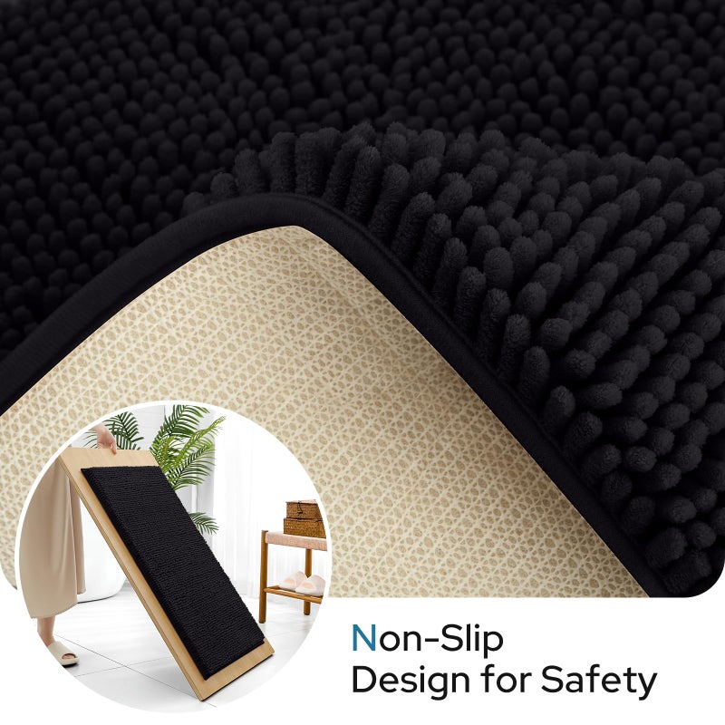 BYSURE Black Bathroom Rugs Sets 3 Piece with Toilet Lid Cover Non Slip Extra Absorbent Plush Chenille Soft Washable Bath Mats - Image 2